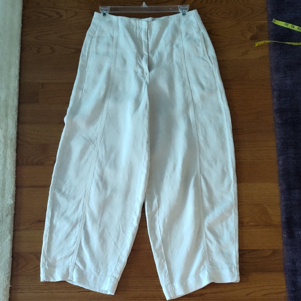 Poetry UK Elegant Size 10, 31" Inseam Cream Linen Trousers